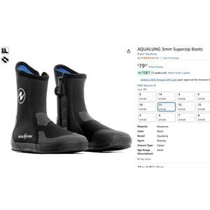 Size 11 AQUALUNG 3mm Superzip Dive Boots Black BS188014045 New